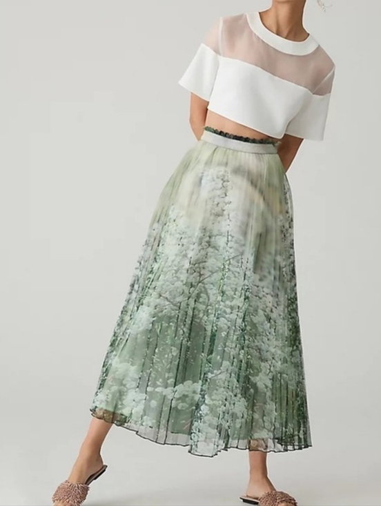 Anthropologie Dresses & Skirts - Anthropologie Green Floral Pleated Maxi Skirt